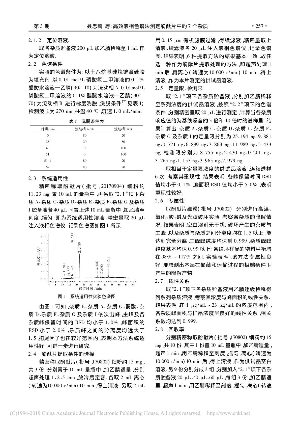 高效液相色谱法测定酚酞片中的7个杂质